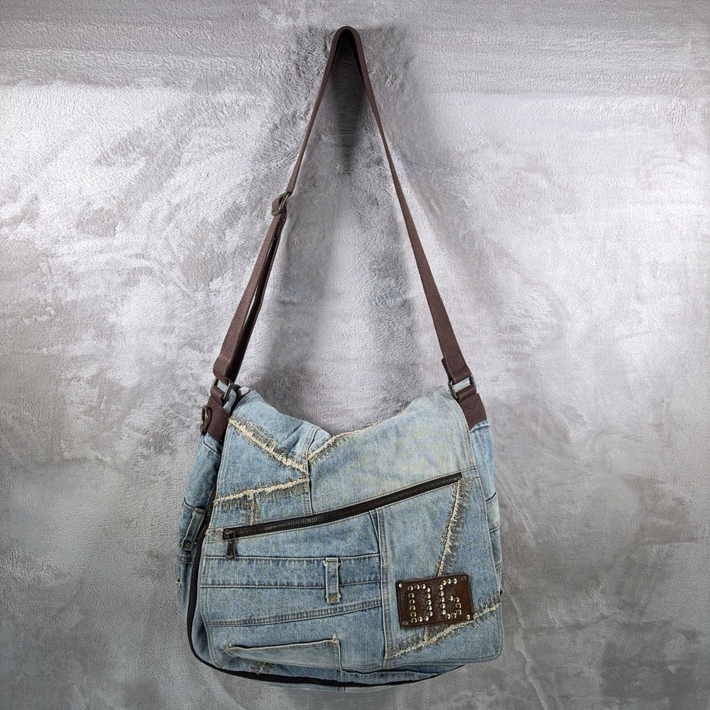 Vintage Dolce & Gabbana Distressed Patchwork Denim Messenger Big Bag Y2K Archive